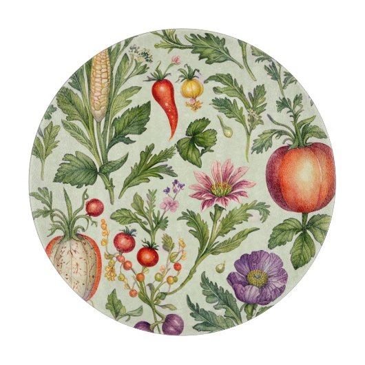 Ronde glazen moestuin snijplank (Voorkant)