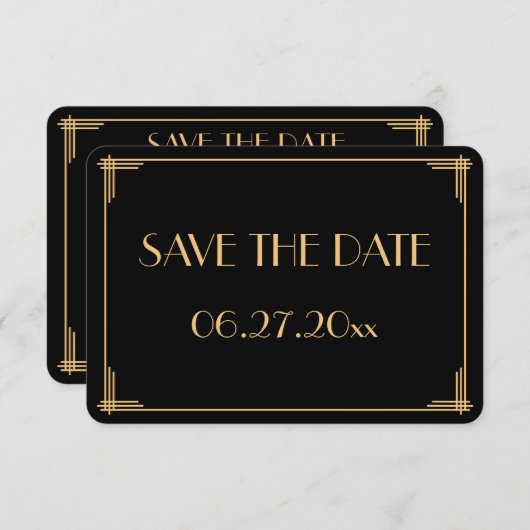 Ronde Great Gatsby Art Deco Trouw Save The Dates Kaart (Voorkant / Achterkant)