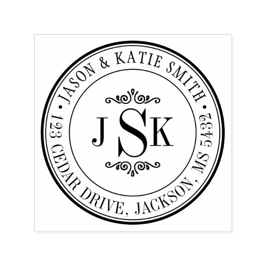 Ronde Grens Initialen Monogram Creëer Uw Eigen Zelfinktende Stempel (Design)