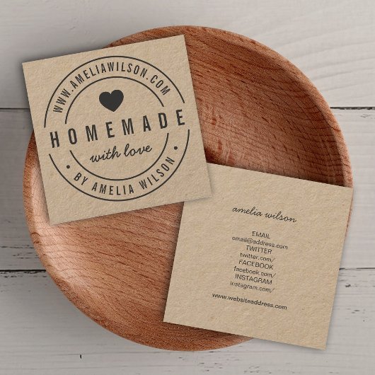 Ronde grens zelfgemaakt met liefde hart sociale me vierkante visitekaartje