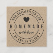 Ronde grens zelfgemaakt met liefde hart sociale me vierkante visitekaartje (Voorkant)