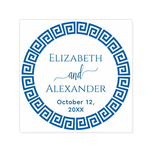 Ronde Grieks Sleutel S Lijst Namen Datum Bruiloft Zelfinktende Stempel (Design)