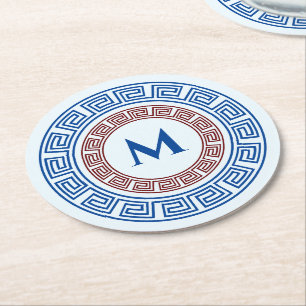 Ronde Griekse sleutel Aangepaste Monogram Telefoon Ronde Kartonnen Onderzetter