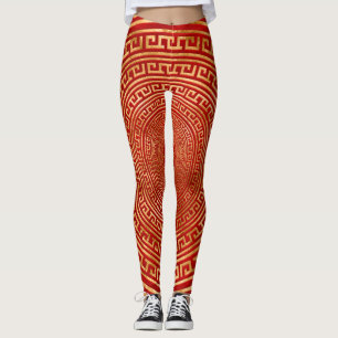Ronde Griekse versiering — Goud op rood Leggings