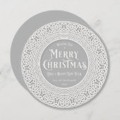 Ronde Grijs + Wit Keltisch Feestdagenkaart (Voorkant / Achterkant)