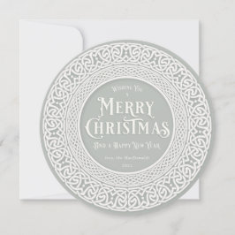 ronde grijsGroen + Wit Keltisch Feestdagenkaart