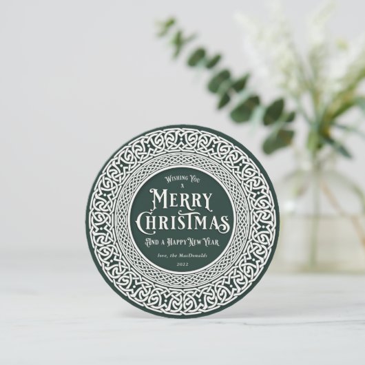  Ronde Groen + Wit Keltisch Feestdagenkaart (Staand voorkant)