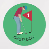 Ronde groene Golfer snijbal Labels (Design 2)