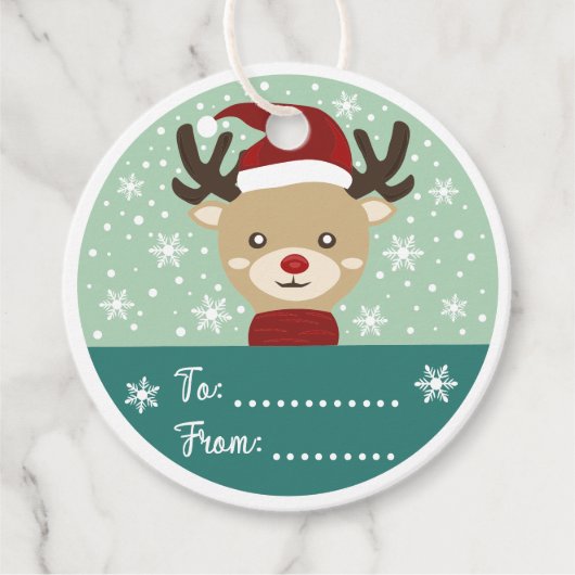 Ronde Groene Kerst Rendieren Bedankjes Labels (Voorkant)