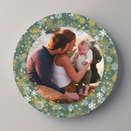 Ronde groene kerst-sneeuwvlokken foto feestdagenkaart