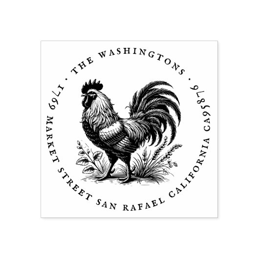 Ronde  Haan Familienaam Retouradres Rubberstempel (Afrduk)