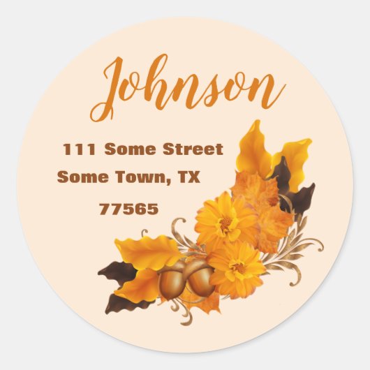 Ronde herfst Thanksgiving adres label ticker (Voorkant)