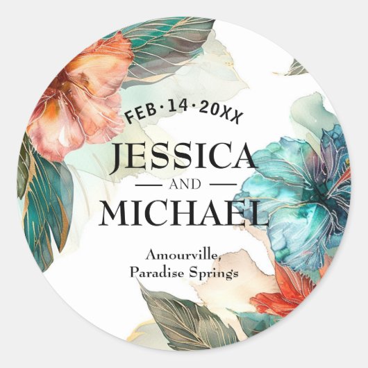 Ronde Hibiscus Serenade Paradise Sticker (Voorkant)