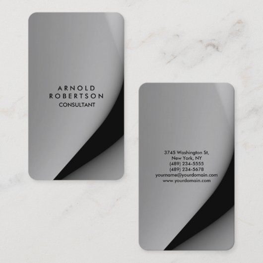Ronde hoek grijs zwart elegant uniek visitekaartje (Voorkant / Achterkant)