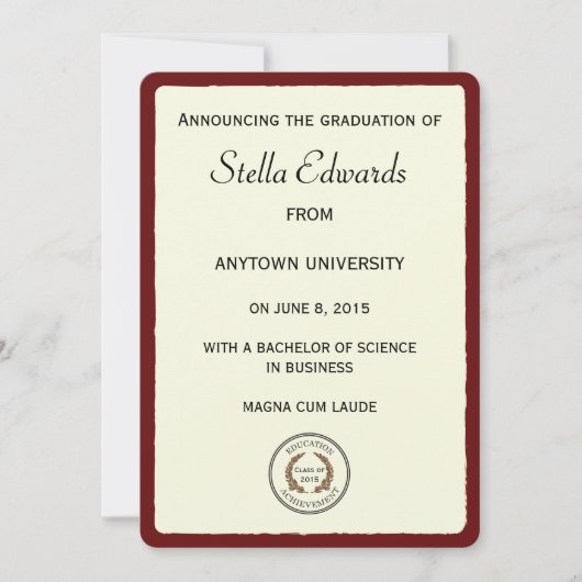 Ronde hoeken van Rood Klassiek Afstuderen Aankondiging (Voorkant)