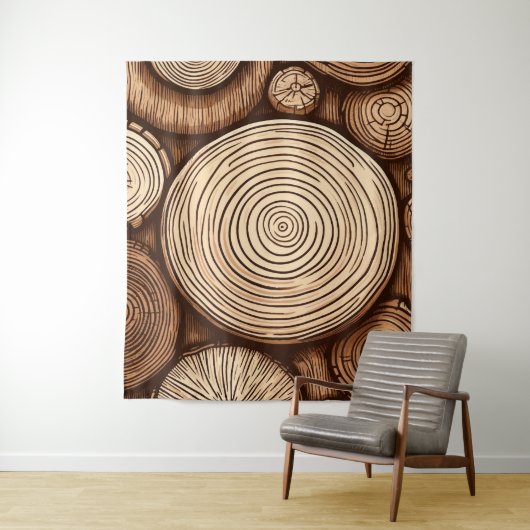 Ronde houtboomstammen Houten Bossen Wandkleed (In situ)