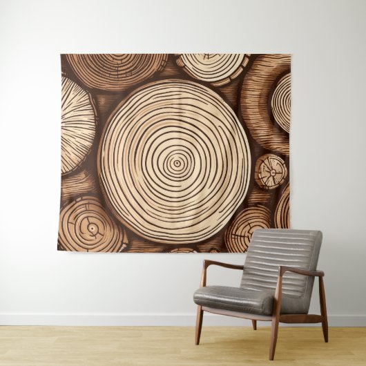 Ronde houtboomstammen Houten Bossen Wandkleed (In Situ (horizontaal))