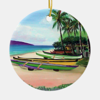 Ronde Kanoe Strand Keramisch Ornament