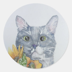 Ronde kat met zonnebloem sticker