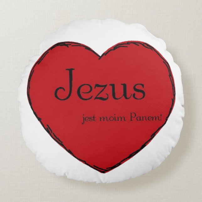 Ronde katoenen kussen met een hart (Voorkant)