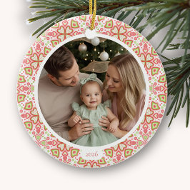 Ronde keramische foto Kerstbal in pastelkleuren Keramisch Ornament