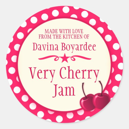 Ronde kersenrode jam stickers (Voorkant)