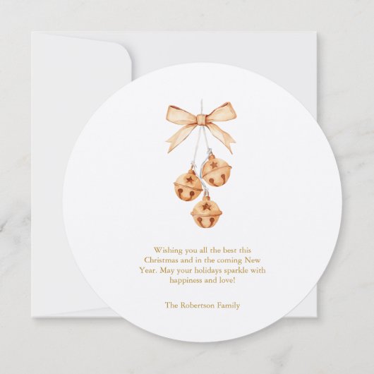Ronde kerst Kaart met gouden script en klokken (Achterkant)