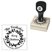 Ronde kerst retour adres Rubber stempel krans (Gestempeld)