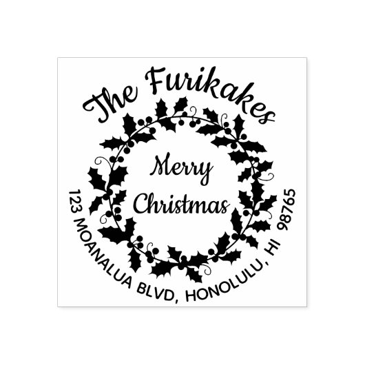 Ronde kerst retour adres Rubber stempel krans (Afrduk)