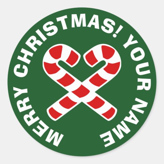 Ronde Kerst stickers met snoepriet hart (Voorkant)