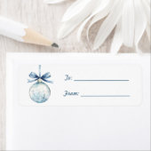 Ronde kerstbal met blauwe strik Kerstmis  Etiket (Insitu)