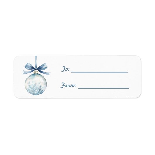 Ronde kerstbal met blauwe strik Kerstmis  Etiket (Voorkant)