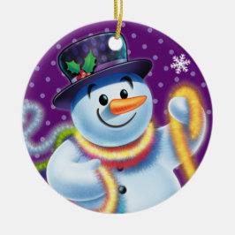 Ronde kerstboomversiering Snowman & tinsel. Keramisch Ornament