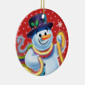 Ronde kerstboomversiering Snowman & tinsel. Keramisch Ornament (Rechts)