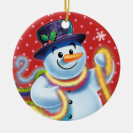 Ronde kerstboomversiering Snowman & tinsel. Keramisch Ornament