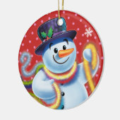 Ronde kerstboomversiering Snowman & tinsel. Keramisch Ornament (Links)