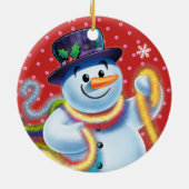 Ronde kerstboomversiering Snowman & tinsel. Keramisch Ornament (Achterkant)
