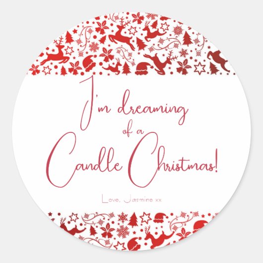 Ronde kerstkaars bewerkbare label Sticker (Voorkant)