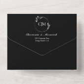 Ronde klassieke zwart-wit monogram bruiloft all in one uitnodiging (Achterkant)