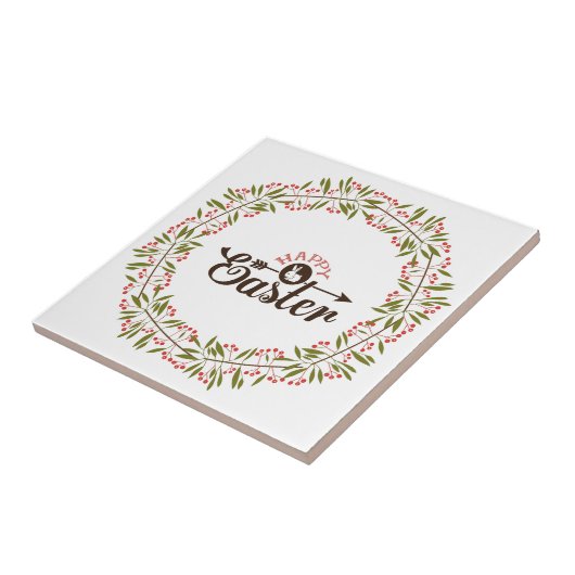 Ronde kleurrijke krans met bruin konijntje tegeltje (Zijkant)