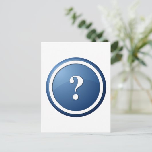 ronde knop met blauwe vraagteken briefkaart (Staand voorkant)