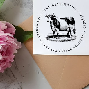Ronde  Koe Familienaam Retouradres Rubberstempel