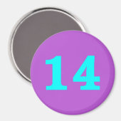 Ronde koelkastmagneet - Nummer 14 - Turquoise/Viol Magneet (Voorkant / Achterkant)