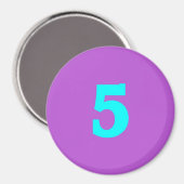 Ronde koelkastmagneet - Nummer 5 - Turquoise/Viole Magneet (Voorkant / Achterkant)