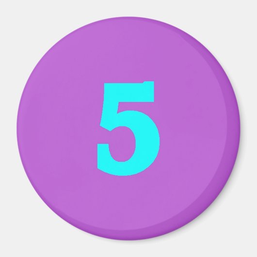 Ronde koelkastmagneet - Nummer 5 - Turquoise/Viole Magneet (Voorkant)
