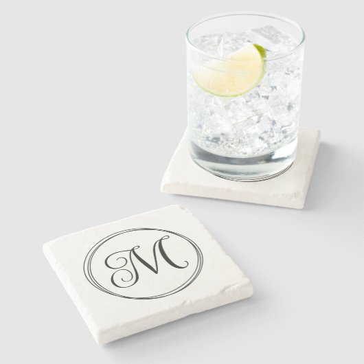 Ronde Krabbel Schrift Monogram Stenen Onderzetter (Zijkant)