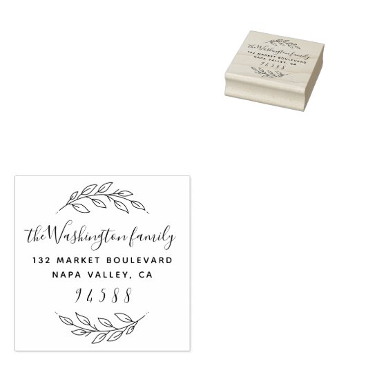 Ronde krans & aangepaste familienaam Retouradres Rubberstempel (Gestempeld)