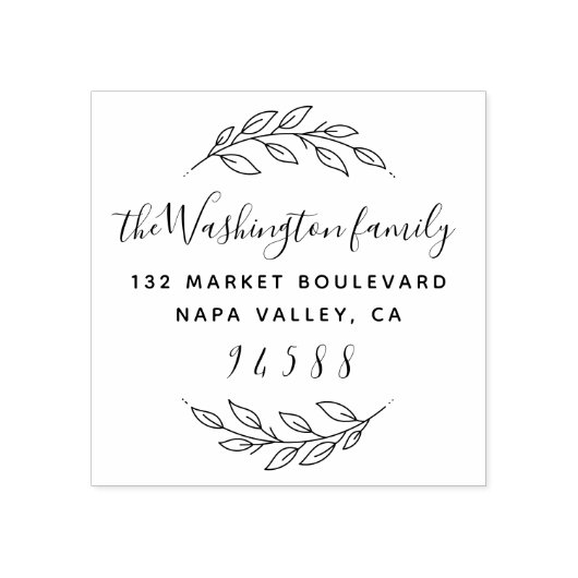 Ronde krans & aangepaste familienaam Retouradres Rubberstempel (Afrduk)