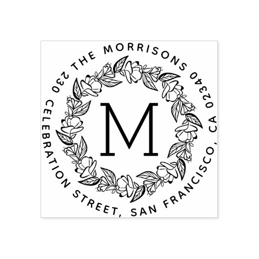 Ronde krans Monogram Achternaam Retouradres Rubberstempel (Afrduk)