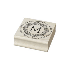 Ronde krans Monogram Achternaam Retouradres Rubberstempel